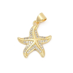 Настоящее золото 18K Латунные микро проложить кубического циркония подвески, морская звезда, без свинца и без кадмия, долговечный, стойки покрытие, реальный 18 k позолоченный, 20x17.5x3 мм, отверстие : 5x3.5 мм