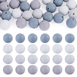 Gris 40 piezas 4 colores perlas focales redondas de silicona, gris, 15 mm, agujero: 2 mm, 10 piezas / color
