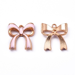 Pink Подвески из эмали и сплава, бантом, золотые, розовые, 19.5x17.5x3.5 мм, отверстие : 1.5 мм