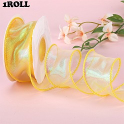 Желтый 2рулонная полиэфирная лента из органзы, для упаковки подарков, изготовление галстука-бабочки, плоский, желтые, 1-5/8 дюйм (40 мм)