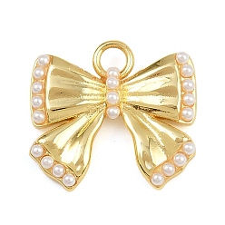 Настоящее золото 18K Латунные подвески, очарование бантом, с имитацией бисера и петлей, стойки покрытие, долговечный, без кадмия и без свинца, реальный 18 k позолоченный, 17x18x5 мм, отверстие : 2.5 мм