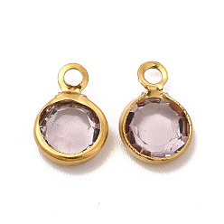 Фламинго Ионное покрытие (ip) 304 нержавеющая сталь со стеклянными подвесками, реальный 18 k позолоченный, плоские круглые граненые, фламинго, 9.5x6.5x2 мм, отверстие : 1.5 мм