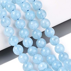 Светло-Голубой Природного кварца нитей бисера, окрашенные, круглые, Небесно-голубой, 8 мм, отверстие : 1 мм, около 47 шт / нитка, 14.96'' (38 см)