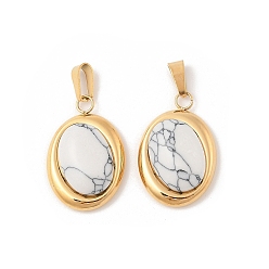 Золотой 304 подвески из нержавеющей стали, овальные подвески из синтетического говлита, ионное покрытие (ip), золотые, 22x14.5x6.5 мм, отверстие : 5.5x2.5 мм