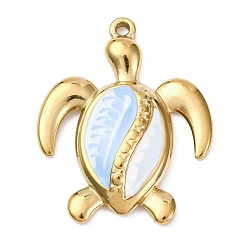 Turtle 304 подвески из нержавеющей стали, с эмалью, океанские темы, реальный 18 k позолоченный, ионное покрытие (ip), без кадмия, без никеля и без свинца, черепаха, 30x24x4 мм, отверстие : 1.7 мм