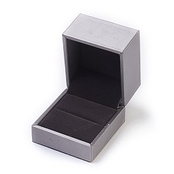 Dark Gray Imitation PU Leather Covered Wooden Jewelry Ring Boxes, Rectangle, Dark Gray, 6.5x6x5.4cm