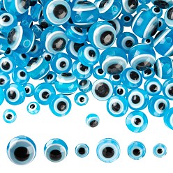 Light Sky Blue 6 Style Resin Beads, Flat Round & Round with Evil Eye, Light Sky Blue, about 240pcs/box