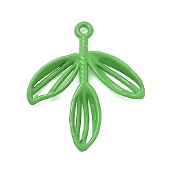 Lawn Green Spray Painted Alloy Pendants, Leaf Charms, Lawn Green, 25.5x22x3mm, Hole: 1.4mm