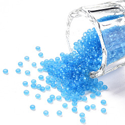 Dodger Blue 12/0 Grade A Round Glass Seed Beads, Transparent Frosted Style, Dodger Blue, 2x1.5mm, Hole: 0.8mm, 30000pcs/bag