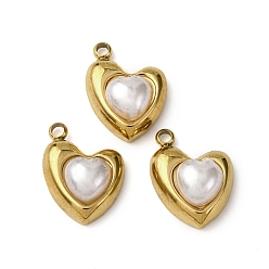 Золотой 304 прелести нержавеющей стали, сердце, с абс пластмассовой имитационной жемчужиной, ионное покрытие (ip), золотые, 13.5x10.5x5.5 мм, отверстие : 1.5 мм