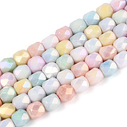 Разноцветный Антикоррозийные гальванические стеклянные бусины, баррель, имитация драгоценных камней, граненый(18 граненый), красочный, 5.5~6x5.5~6x5.5~6 мм, отверстие : 1 мм, около 65~66 шт / нитка, 14.76~15.16 дюйм (37.5~38.5 см)