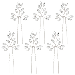 Серебро 6шт. заколки для волос из сплава со стразами для женщин, лист, серебряные, 100x52x4 мм