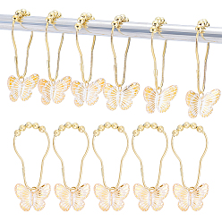 Золотой 12шт. бабочка акриловая с железными кольцами для душевой занавески для ванной комнаты, легко скользящие ролики, металлические вешалки для душа с бусинами, золотые, 113 мм
