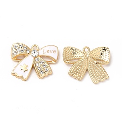 Белый Подвески из эмали и сплава, со стразами, без кадмия, без никеля и без свинца, золотые, бант со словом любовный шарм, белые, 17.5x22x3 мм, отверстие : 1.6 мм