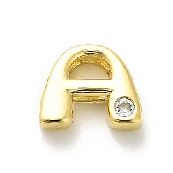 Letter A Стойки обшивки латунь кубического циркония бусы, для изготовления именных ожерелий, долговечный, без свинца и без кадмия, алфавит, буква a, 12x15x5 мм, отверстие : 2.7 мм