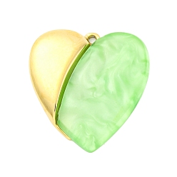 Бледно-Зеленый 304 подвески из нержавеющей стали, шарма сердца, cmолой, ионное покрытие (ip), реальный 18 k позолоченный, бледно-зеленый, 31.5x27.5x5 мм, отверстие : 1.6 мм
