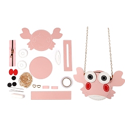 Pink DIY Cartoon Crab Knitting Crossbody Bags Set, Including PU Leather Bag Materials, Pink, 105x115x40mm