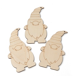 Цвет Древесины Рождественская тема неокрашенное натуральное дерево большие подвески, карлик, деревесиные, 128~129x69~70x2~3 мм, отверстие : 4 мм