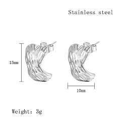 Stainless Steel Color 304 Stainless Steel Stud Earrings, Criss Cross, Stainless Steel Color, 15x10mm