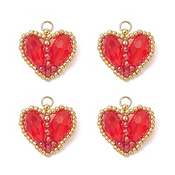 Красный Стеклянные подвески, сердце, с семенными грядками, граненые, красные, 19x22.5x8 мм, Перейти кольцо: 5x0.7 мм, внутренний диаметр: 3.5 мм