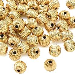 Real 18K Gold Plated Brass Beads, Corrugated Round, Cadmium Free & Lead Free, Rack Plating, Long-Lasting Plated, Real 18K Gold Plated, 8mm, Hole: 1.6mm