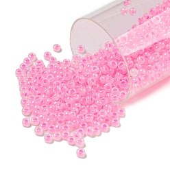 (RR518) Cotton Candy Pink Lined MIYUKI Round Rocailles Beads, Japanese Seed Beads, (RR518) Cotton Candy Pink Lined, 15/0, 1.5mm, Hole: 0.7mm, about 5555pcs/bottle, 10g/bottle