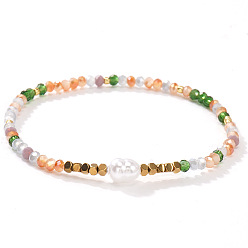 Разноцветный Винтажные элегантные браслеты из искусственного жемчуга и стеклянных бусин, эластичные, для женщин., красочный, 6.89 дюйм (17.5 см)