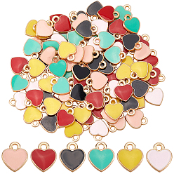 (52) Непрозрачная лаванда 100Шармы из сплава эмали, сердце, золотой свет, разноцветные, 12x10x2 мм, отверстие : 2 мм