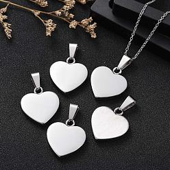 Stainless Steel Color Fashionable 304 Stainless Steel Stamping Blank Tag Pendants, Heart, Stainless Steel Color, 17x16x3mm, Hole: 3.5x6mm