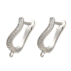 Платина Покрытие стойки латунь микропаве фианит серьги обручи, долговечный, без свинца и без кадмия, платина, 18x12x3.5 мм, отверстие : 1.4 мм, штифты : 0.8x11 мм