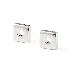 Silver Brass Beads, Long-Lasting Plated, Square, Silver, 3.5x3.5x1mm, Hole: 1mm