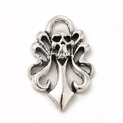 Antique Silver Tibetan Style Alloy Pendants, Skull Charm, Antique Silver, 26x17x5mm, Hole: 3.5x4.5mm