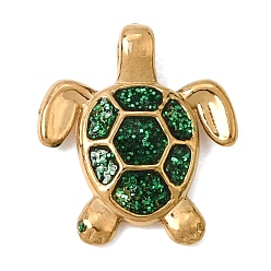 Verde 304 colgantes de esmalte de acero inoxidable, encantos de tortuga, con polvo del brillo, revestimiento de iones (ip), real 18 k chapado en oro, verde, 16.5x14.5x3 mm, agujero: 3x2 mm