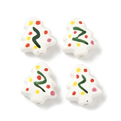 Белый Фарфоровые бусины ручной работы, рождественская елка, пастельный фарфор, белые, 16~16.5x14.5~15x6.5~7 мм, отверстие : 1.8 мм