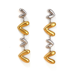 Сердце Двухцветные 304 серьги-гвоздики из нержавеющей стали, золотые и нержавеющая сталь цвет, сердце, 76x16 мм