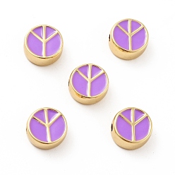 Средняя Орхидея Плоские круглые со знаком мира латунные эмалевые бусины, реальный 18 k позолоченный, без кадмия, без никеля и без свинца, средне орхидеи, 10x4.5 мм, отверстие : 1.8 мм