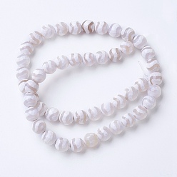 White Natural Grade A Agate Beads Strands, Dyed & Heated, Round, Faceted, White, 6mm, Hole: 1mm, about 62pcs/strand, 14.9 inch(38cm)