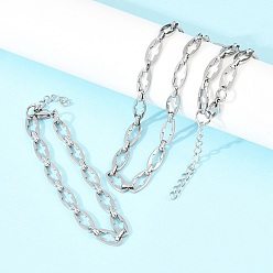 Нержавеющая Сталь Цвет 304 Набор ювелирных украшений из нержавеющей стали: браслет и колье с цепочкой в виде креста, с карабин-лобстерами , цвет нержавеющей стали, 560 мм