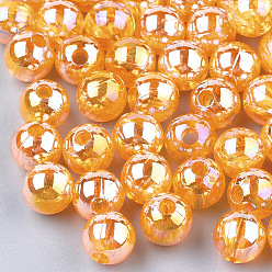 Темно-Оранжевый Прозрачные пластиковые бусины, с покрытием AB цвета, круглые, темно-оранжевый, 6 мм, отверстия : 1.6 mm , 4500 шт / 500 г
