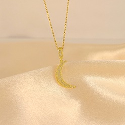 Золотой Ожерелья с подвесками из прозрачного кубического циркония и микропаве из лунной латуни, золотые, 17.72 дюйм (45 см)