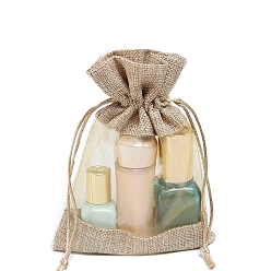 Светло-коричневый Сумка из искусственного льна из микрофибры, сумка на шнурке с бантиком из органзы, прямоугольные, загар, 23x16 см