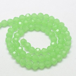 Spring Green Imitation Jade Glass Beads Strands, Faceted(32 Facets), Round, Spring Green, 4mm, Hole: 1mm, about 88~90pcs/strand, 28~30cm