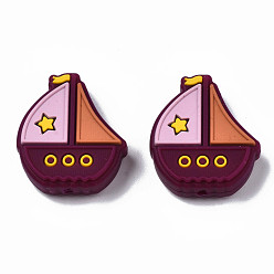 Средний Фиолетово-красный Пищевые экологически чистые силиконовые фокусные шарики, лодка, розовый жемчуг, 28x25x9 мм, отверстие : 2 мм