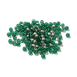 Green 6/0 Transparent Glass Seed Beads, Round Hole, Rondelle, Green, 4~4.5x3~4mm, Hole: 0.8~1.5mm