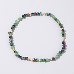 Рубин В Цоизита Натуральный рубин в цоизите круглые бусины эластичные браслеты из бусин для женщин, граненые, внутренний диаметр: 6-7/8 дюйм (17.5 см)