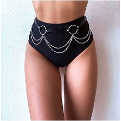 Черный Женские ремни из сплава и искусственной кожи в стиле панк с многослойной цепочкой, серебряный цвет гальваническим, чёрные, 1050 мм