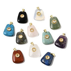 Смешанные камни Природные и синтетические смешанные каменные подвески, Трапециевидные подвески с латунной инкрустацией из прозрачных кубических цирконий., золотые, стойки покрытие, 21.5x17~17.5x8 мм, отверстие : 3.5x4.3 мм