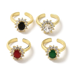 (52) Непрозрачная лаванда Кольца-манжеты из латуни с микропаве из кубического циркония, долговечный, без свинца и без кадмия, цветок, разноцветные, регулируемый