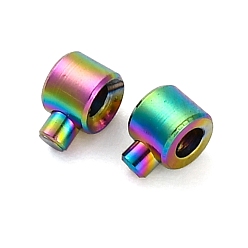 Rainbow Color Ионное покрытие (ip) 304 обжимные бусины из нержавеющей стали, колонка, Радуга цветов, 4x3x2.5 мм, отверстие : 0.8 мм