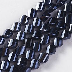 Hematite Plated Electroplate Glass Beads Strands, Twist, Hematite Plated, 7~7.5x6.3~6.5x4~6.3mm, Hole: 0.8~1.2mm, about 40pcs/strand, 10.78 inch~11.61 inch(27.4~29.5cm)